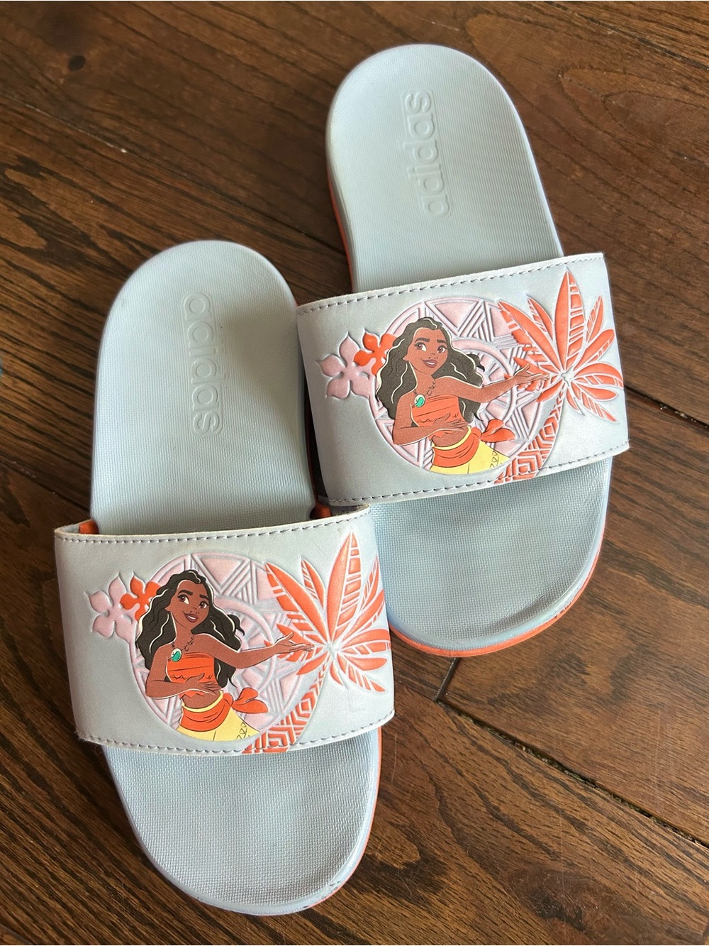 adidas Girls Light Blue & Orange Moana Slide Sandals